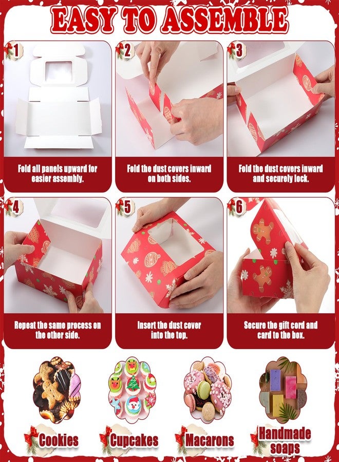 Chivertion 72 Set Christmas Cookie Boxes with Window 7"x4.7"x2.4" Christmas Cookie Tins Bakery Treat Box for Gift Giving Xmas Treat Container with Ribbon and Tag for Winter Xmas Party Supply (Cute) - Image 3